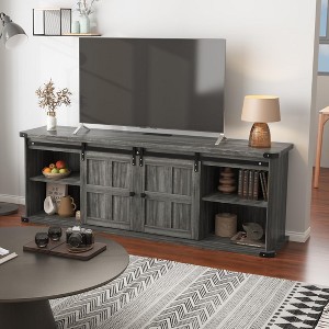 70" Farmhouse TV Stand for 75" TVs, Sliding Barn Door Entertainment Center with Cabinets & Open Storage - 1 of 4