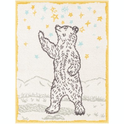 Ivory and Yellow Bear Design Kids Rectangular Rug