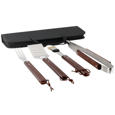 Gibson Home 5-Piece Stainless Steel BBQ Tool Set with Walnut Handles