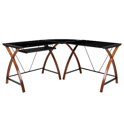BlackArc Dusk To Destiny Gaming Desk Black/Red: Tempered Glass, Corner Shape, Sliding Tray