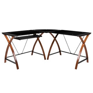 BlackArc Dusk To Destiny Gaming Desk Black/Red: Tempered Glass, Corner Shape, Sliding Tray - 1 of 4