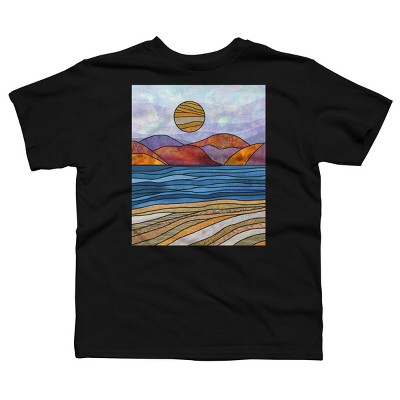 Boy's Design By Humans Beach Landscape Stain Glass By Maryedenoa T-Shirt
