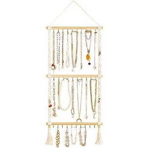 Aoibox Hanging Jewelry Organizer with 30 Hooks, Wall Mounted Necklace Rack with Tassel for Necklace Bracelet Earring Headband Bow - 1 of 4