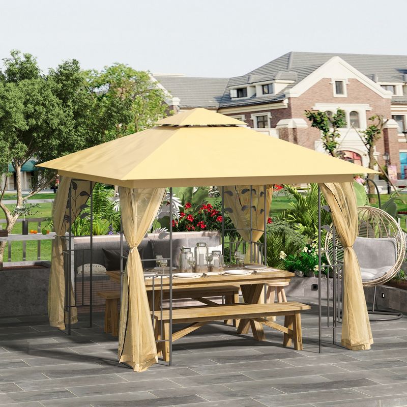 Outsunny Outdoor Patio Gazebo Canopy with 2-Tier Polyester Roof, Mesh Netting, 3 of 9