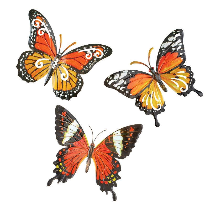 Collections Etc Metal Hanging Monarch Butterflies 3-Piece Wall Art Set 14.63" x 1" x 11.06", 1 of 3