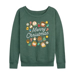 Women's - Peanuts - Merry Christmas Cookies Lightweight French Terry Wide Neck Long Sleeve Graphic Shirt - 1 of 4