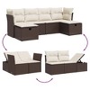 vidaXL Patio Sofa Set with Cushions Outdoor Furniture 6 Piece Poly Rattan - Brown and Cream without storage - 3 of 4