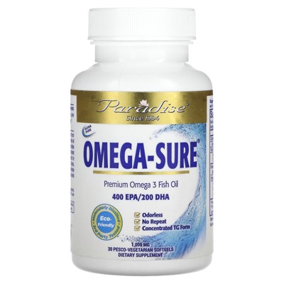 Paradise Herbs Omega Sure, Premium Omega-3 Fish Oil, 1,000 mg, 30 Pesco Vegetarian Softgels