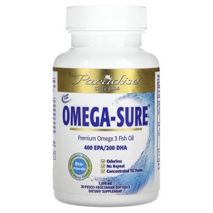 Paradise Herbs Omega Sure, Premium Omega-3 Fish Oil, 1,000 mg, 30 Pesco Vegetarian Softgels - 1 of 3
