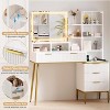 Modern Vanity Desk with Lights & Power Outlet, 5-Drawer Makeup Table with HD Mirror, Solid Wood Legs, for Bedroom,for Bedroom, Women & Girls Gift - 2 of 4