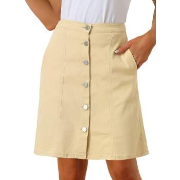 Allegra K Women's Elastic Back Short Button Down Denim Skirts with Pockets