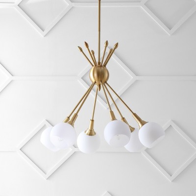 Justine 6-Light Brass Gold Contemporary Pendant with White Glass Shades