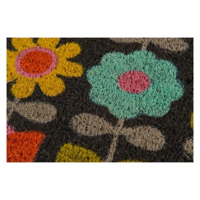 Handmade Multicolor Floral Coir Door Mat with PVC Backing
