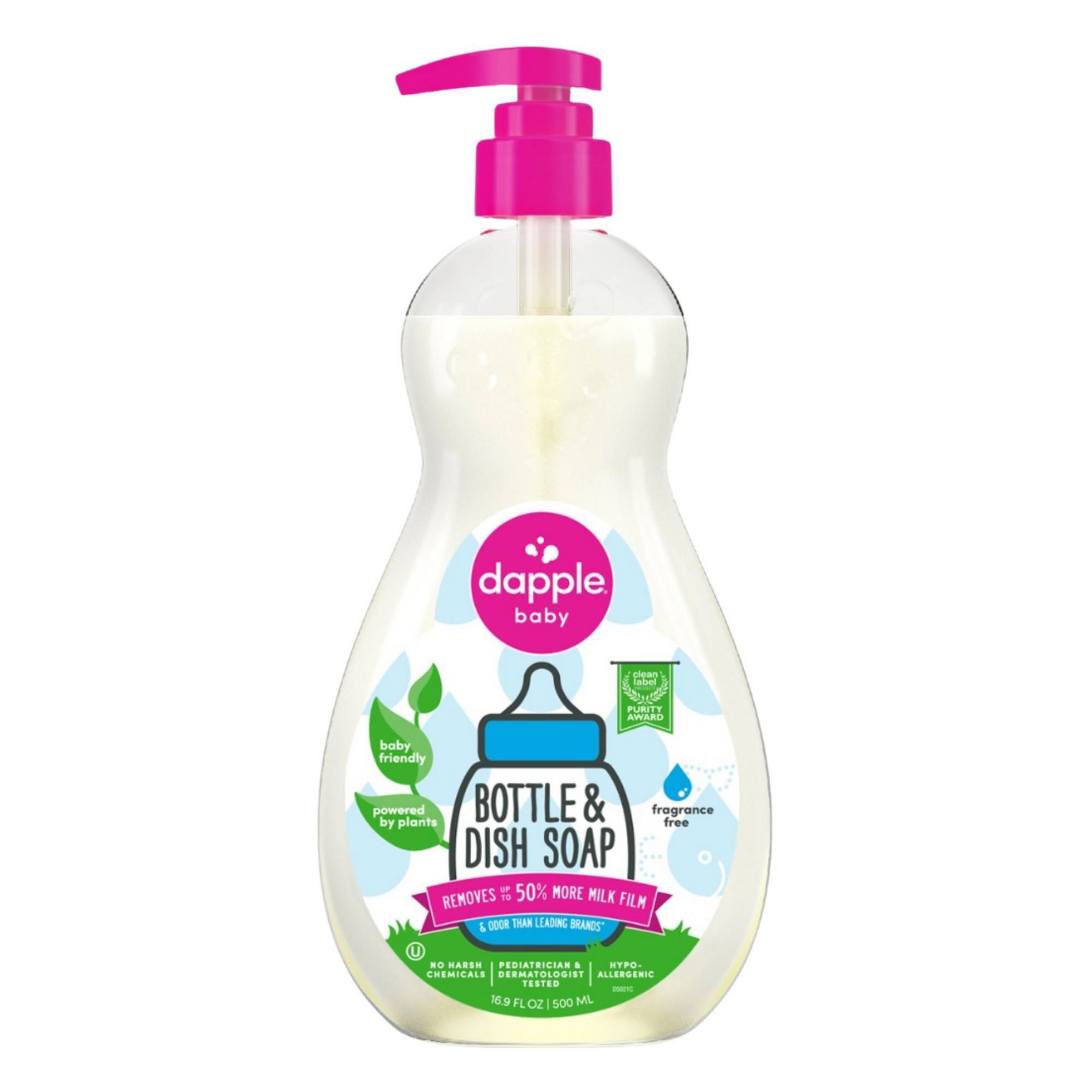 Dapple Bottle & Dish Soap - Fragrance Free - 16.9 fl oz: Hypoallergenic, Dye-Free, Paraben-Free, Sulfate-Free