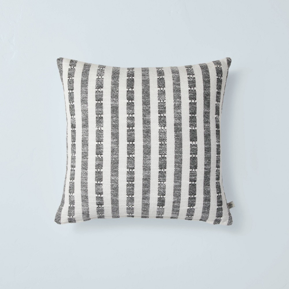 18"x18" Vertical Texture Stripe Square Throw Pillow Dark Gray/Cream - Hearth & Hand™ with Magnolia