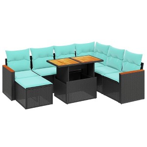 vidaXL 8 Piece Patio Sofa Set with Cushions Black Poly Rattan - Black - 1 of 4