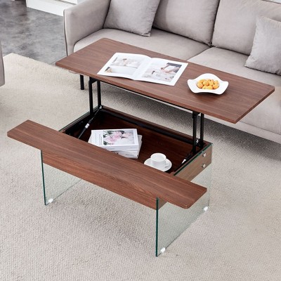 NicBex Modern 43.3" Rectangle Coffee Table with Lift Top and Tempered Glass Legs for Living Room