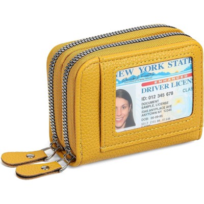 FATMOON RFID Blocking Leather Wallet for Women - Double Zipper Card Holder with ID Window,Large Capacity for Everyday Carry Travel Commuting