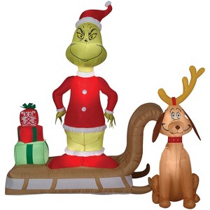 Gemmy Inflatable Dr. Seuss™  The Grinch & Max on Sled LED Lighted Yard Decoration - 72 in x 34 in - Multicolored - 1 of 2