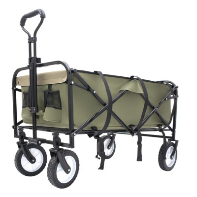 VisioGear Collapsible Foldable Wagon Cart, Wagon Grocery Cart for Camping Shopping Sports, Brown, 35.04"*21.65"*38.98"