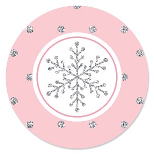 Big Dot of Happiness Pink Winter Wonderland - Holiday Snowflake Birthday Party or Baby Shower Circle Sticker Labels - 24 Count - 1 of 4