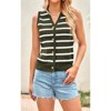 Women's Sleeveless Knit Striped Sweater Vests V Neck Button Front Going Out Tops Summer Slim Fit Blouse Tee Shirt - 4 of 4