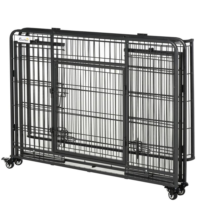 PawHut Folding Design Heavy Duty Metal Dog Cage Crate & Kennel with Removable Tray and Cover, & 4 Locking Wheels, Indoor/Outdoor, 5 of 11