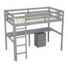 DOMETOUR Twin Loft Wood Bed with Under-bed, Built-in Desk, a Storage Cabinet of 2 Drawers, Guardrails, Ladder,Grey - 3 of 4