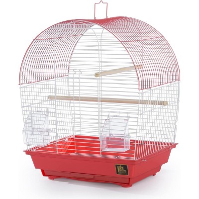 Coral and White Dome Top Bird Cage with Wooden Perches