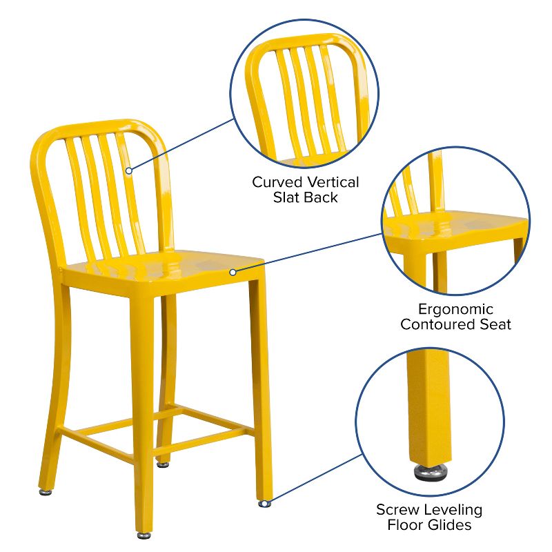 Flash Furniture Commercial Grade 24" High Metal Indoor-Outdoor Counter Height Stool with Vertical Slat Back, 3 of 11