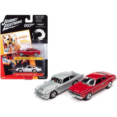 1974 AMC Hornet Red and 1964 Aston Martin DB5 (RHD) Silver (James Bond 007) Set of 2 Cars 1/64 Diecast Modes by Johnny Lightning