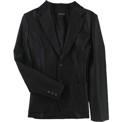 Armani Womens Solid Two Button Blazer Jacket, Black, 46