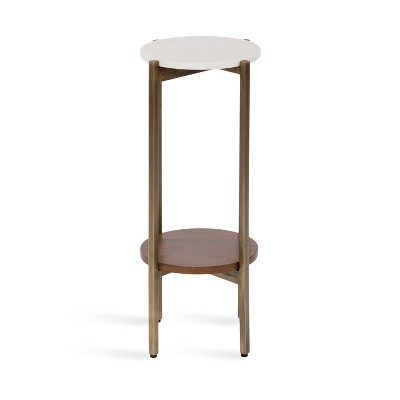 Walnut Brown and White Marble Round Accent Table