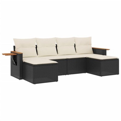 vidaXL 6 Piece Patio Sofa Set with Cushions Black and Cream Poly Rattan