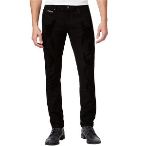 I.N.C International Concepts Mens Faux Leather Trim Skinny Fit Jeans, Black, 34W x 32L - 1 of 1