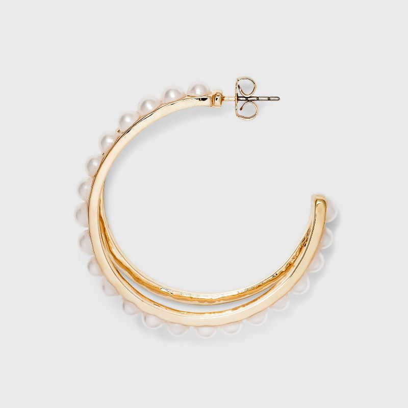 Pearl Double Illusion Hoop Earrings - A New Day&#8482; Gold, 4 of 7