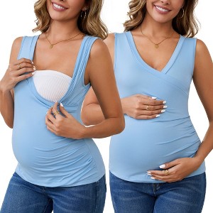 INSPIRE CHIC Women's 2 Pcs Crossover Ruched Maternity Sleeveless Basic Shirt Tank Nursing Tops - 1 of 4