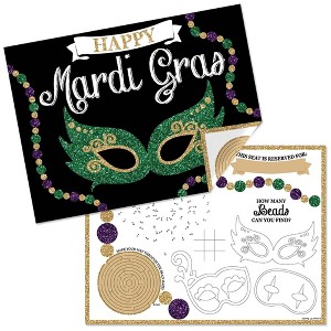 Big Dot of Happiness Mardi Gras - Paper Masquerade Party Coloring Sheets - Activity Placemats - Set of 16 - 1 of 4