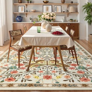 Washable Farmhouse Rug Non-Slip Floral Butterfly Bedroom Carpet - 1 of 4