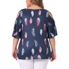 Agnes Orinda Women's Plus Size Feather Print Cold Shoulder Ruffle Short Sleeves Trending Outfits Blouses - 4 of 4