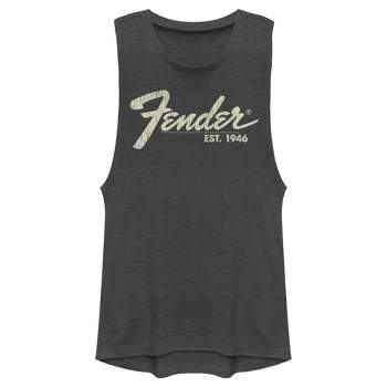 Juniors Womens Fender Distressed Logo Festival Muscle Tee