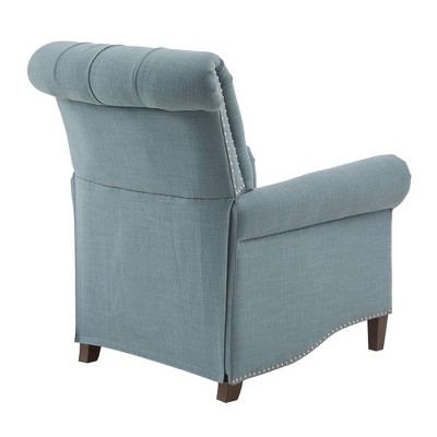 Transitional Blue Tufted Recliner with Bronze Nailhead Trim