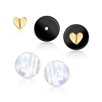 Ross-Simons Onyx, Mother-Of-Pearl and 10kt Yellow Gold Jewelry Set: Heart Stud Earrings With 2 Pairs Of Interchangeable Discs