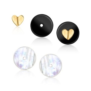 Ross-Simons Onyx, Mother-Of-Pearl and 10kt Yellow Gold Jewelry Set: Heart Stud Earrings With 2 Pairs Of Interchangeable Discs - 1 of 4