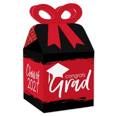 Big Dot of Happiness Red Grad - Best is Yet to Come - Square Favor Gift Boxes - 2021 Red Graduation Party Bow Boxes - Set of 12
