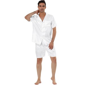Lars Amadeus Men's Summer Satin Sets Short Sleeve Top and Pants Loungewear Soft Nightwear 2 Pack - 1 of 4