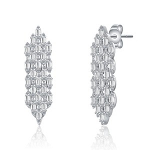 Guili Sterling Silver White Gold Plated Cubic Zirconia Waterfall Cluster Dangle Earrings – Sparkling Design for Weddings and Special Occasions - 1 of 2