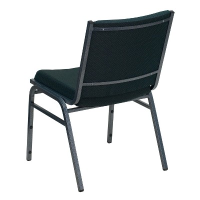 Green Patterned Fabric Armless Stacking Side Chair with Steel Frame
