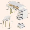 VYNXARIA Velvet Upholstered Vanity Set with Chair - Makeup Table with 5 Large Drawers & Adjustable Storage, Marble-Look Top, Beige - 3 of 4