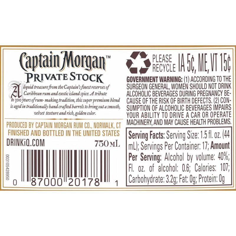 Captain Morgan Private Stock Rum - 750ml Bottle, 3 of 8